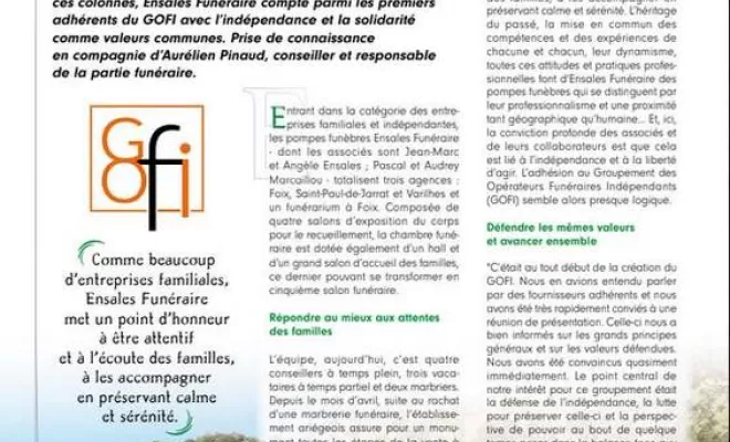 Parution de ENSALES Funéraire dans le magazine Résonance #184 d'Oct.2022, Foix, Ensales Funéraire