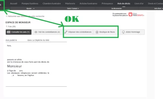 Services "Internet" liés aux Pompes funèbres ENSALES FUNERAIRE, Foix, Ensales Funéraire